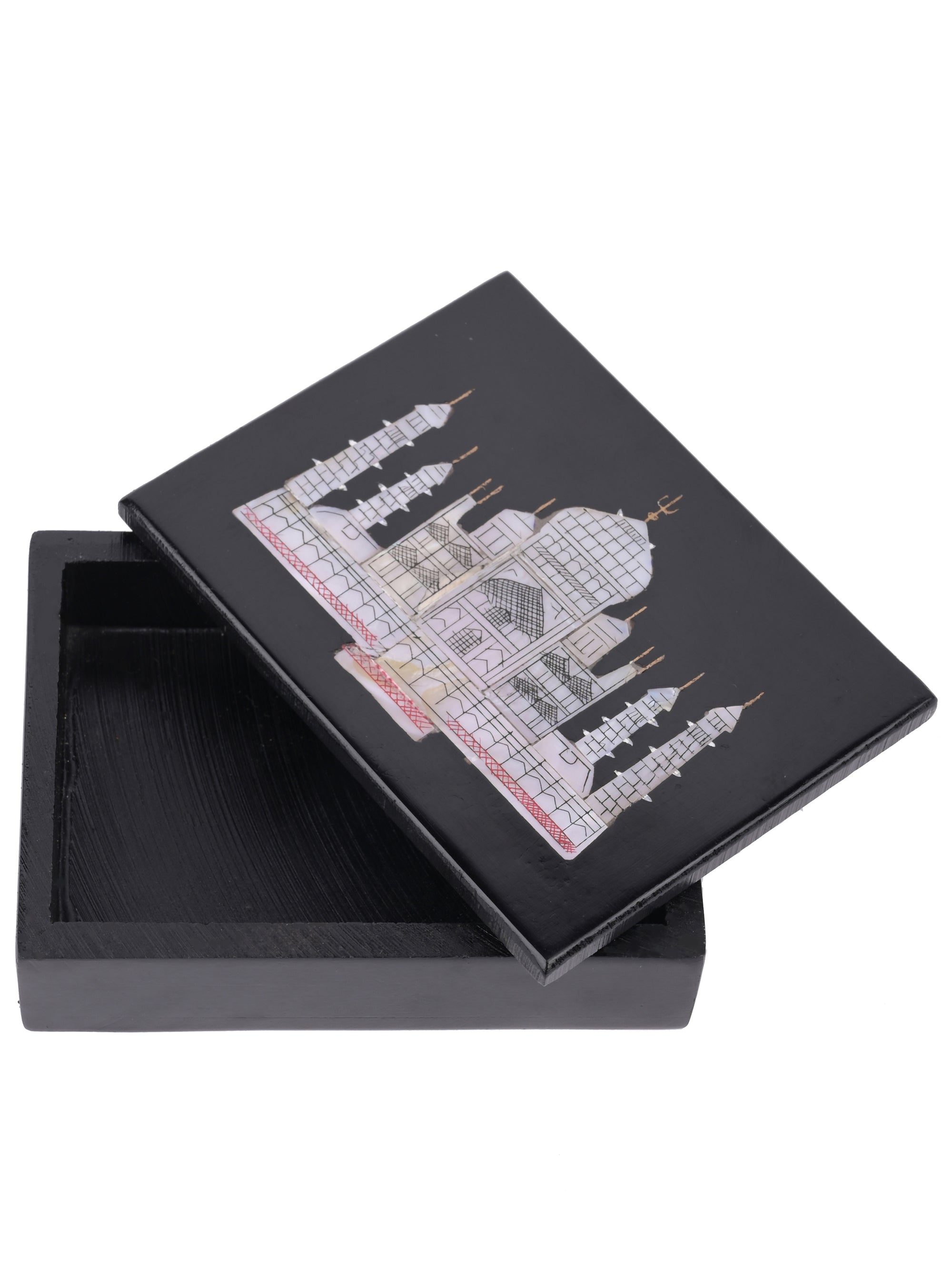 Black Marble Jewellery box with Taj Mahal inlaid design - The Heritage Artifacts