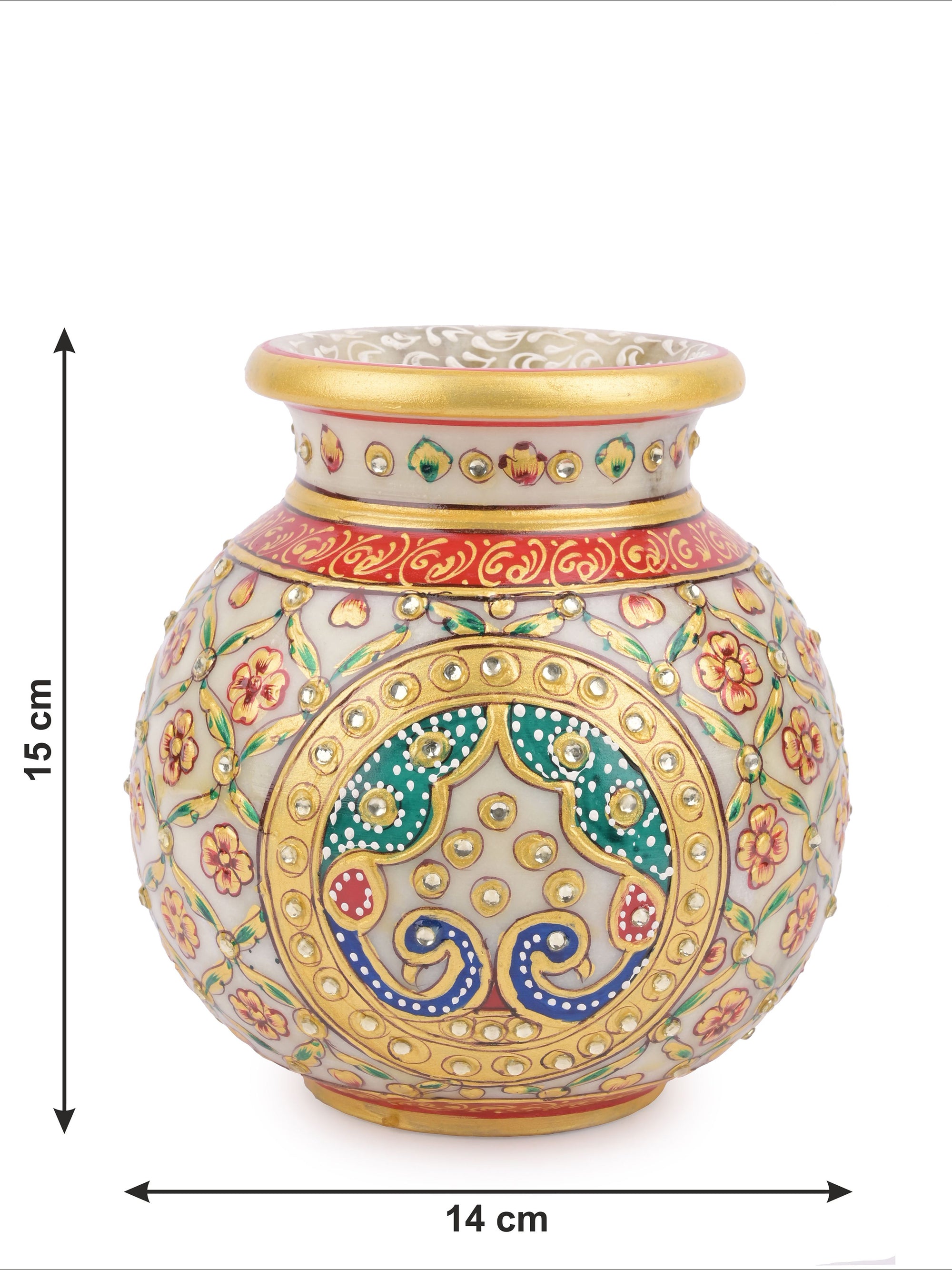 Traditional marble pitcher / kalash with meenakari flower painting - medium size - The Heritage Artifacts