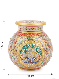 Traditional marble pitcher / kalash with meenakari flower painting - medium size - The Heritage Artifacts