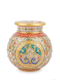 Traditional marble pitcher / kalash with meenakari flower painting - medium size - The Heritage Artifacts