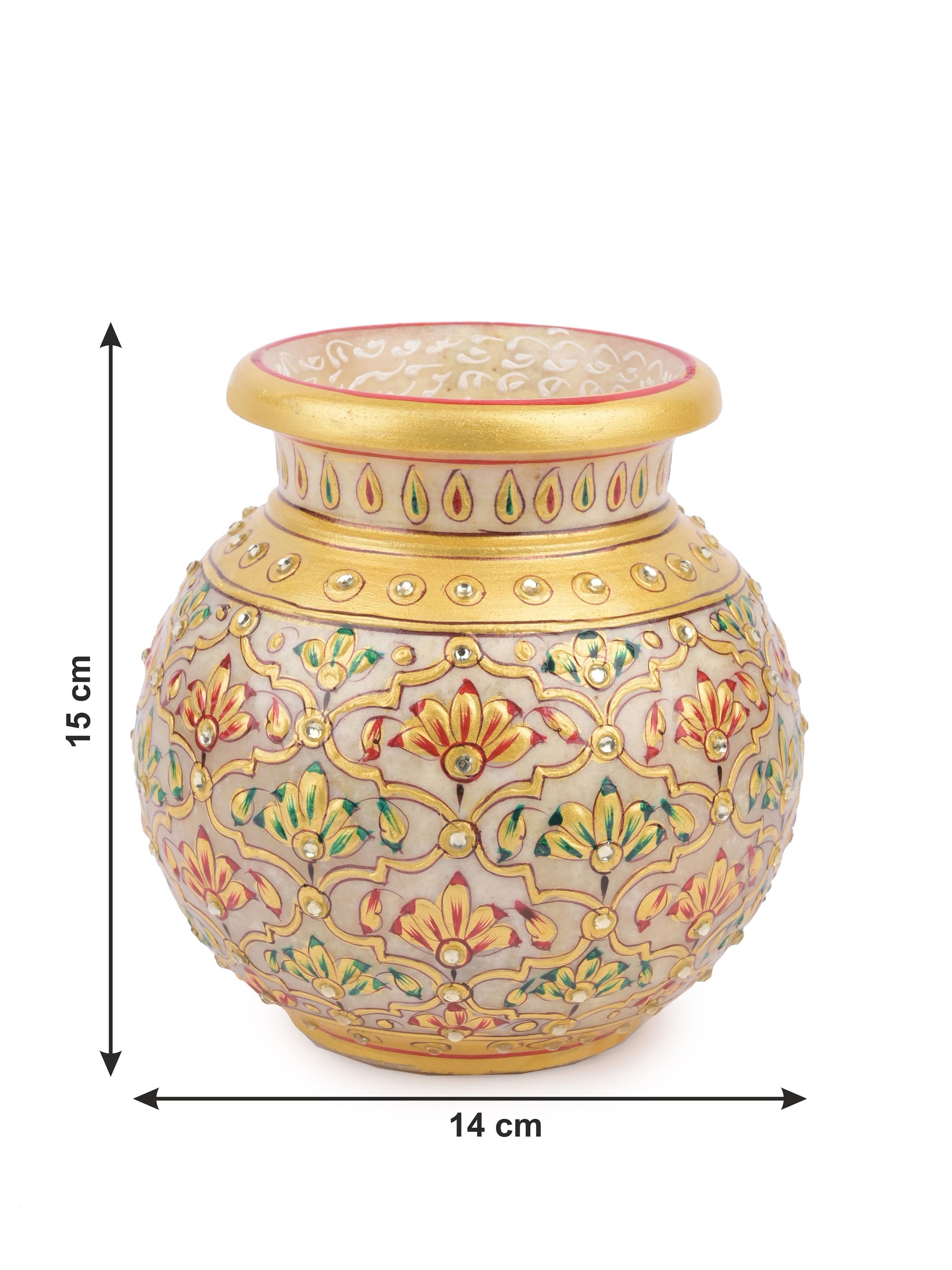 Traditional marble pitcher / kalash with meenakari painting - medium size - The Heritage Artifacts