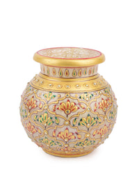 Traditional marble pitcher / kalash with meenakari painting - medium size - The Heritage Artifacts