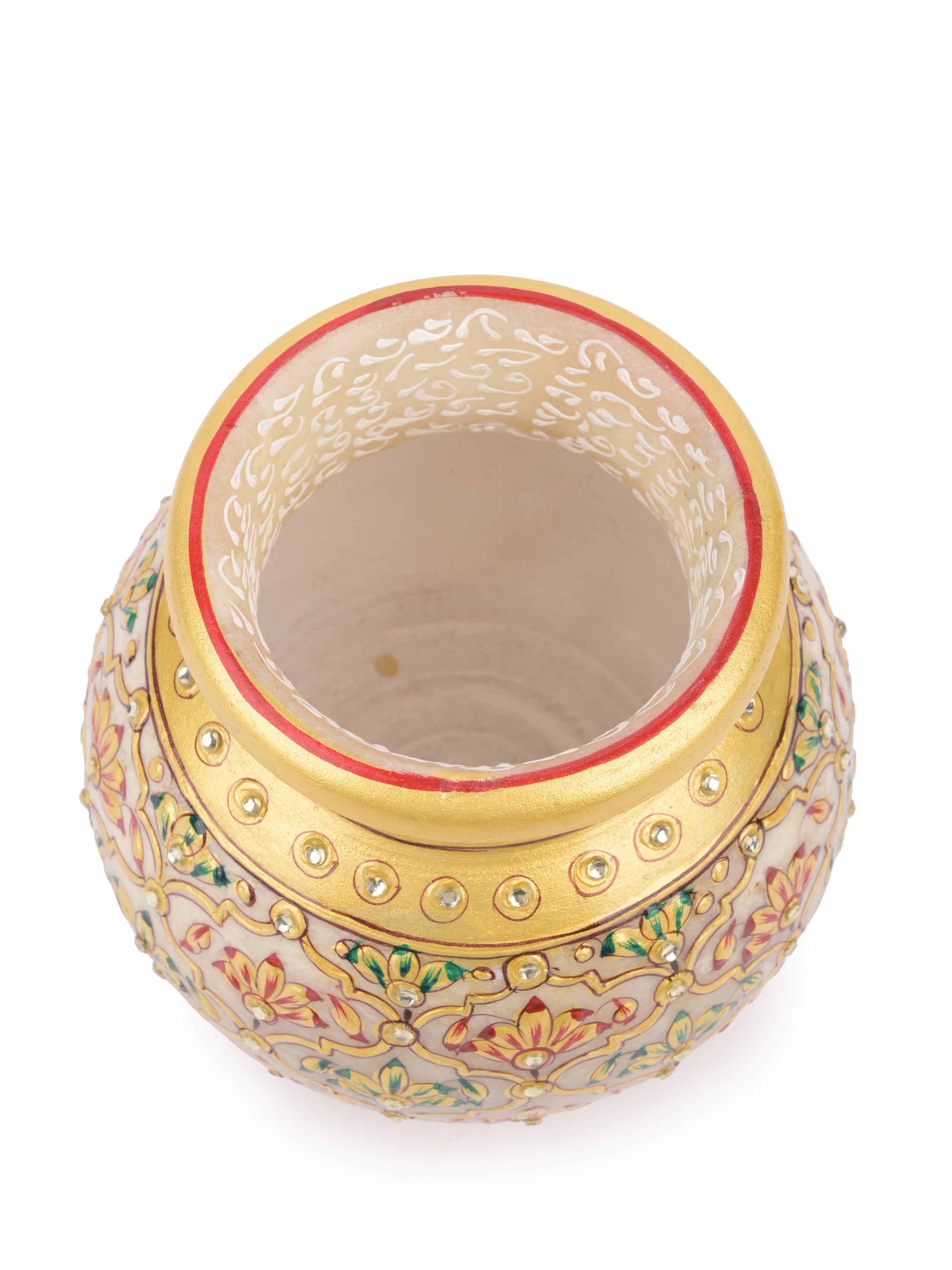 Traditional marble pitcher / kalash with meenakari painting - medium size - The Heritage Artifacts