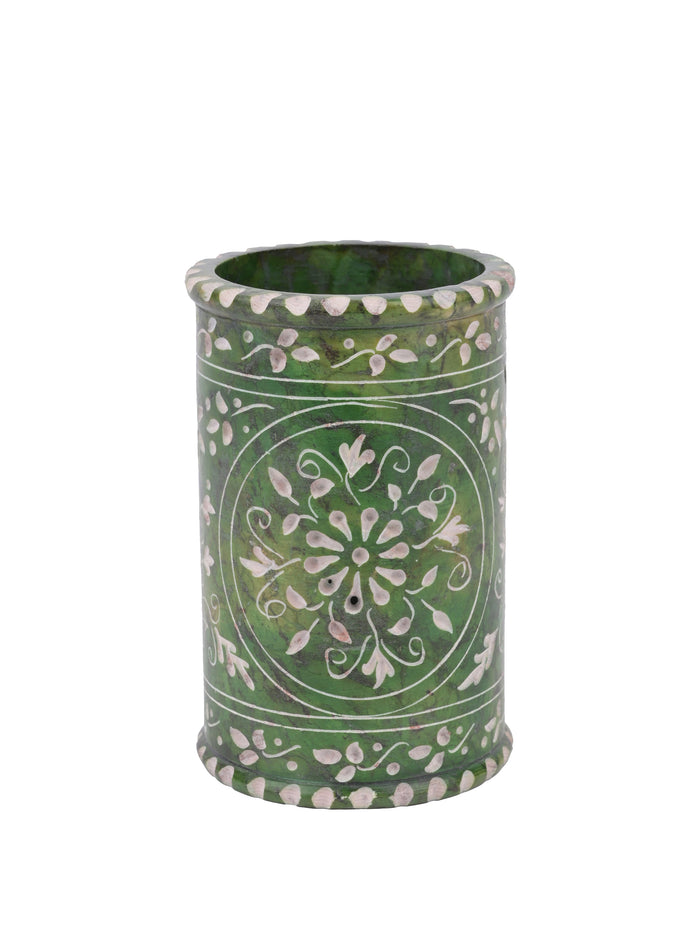 Hand crafted soap stone pen holder in green color - The Heritage Artifacts