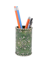 Hand crafted soap stone pen holder in green color - The Heritage Artifacts