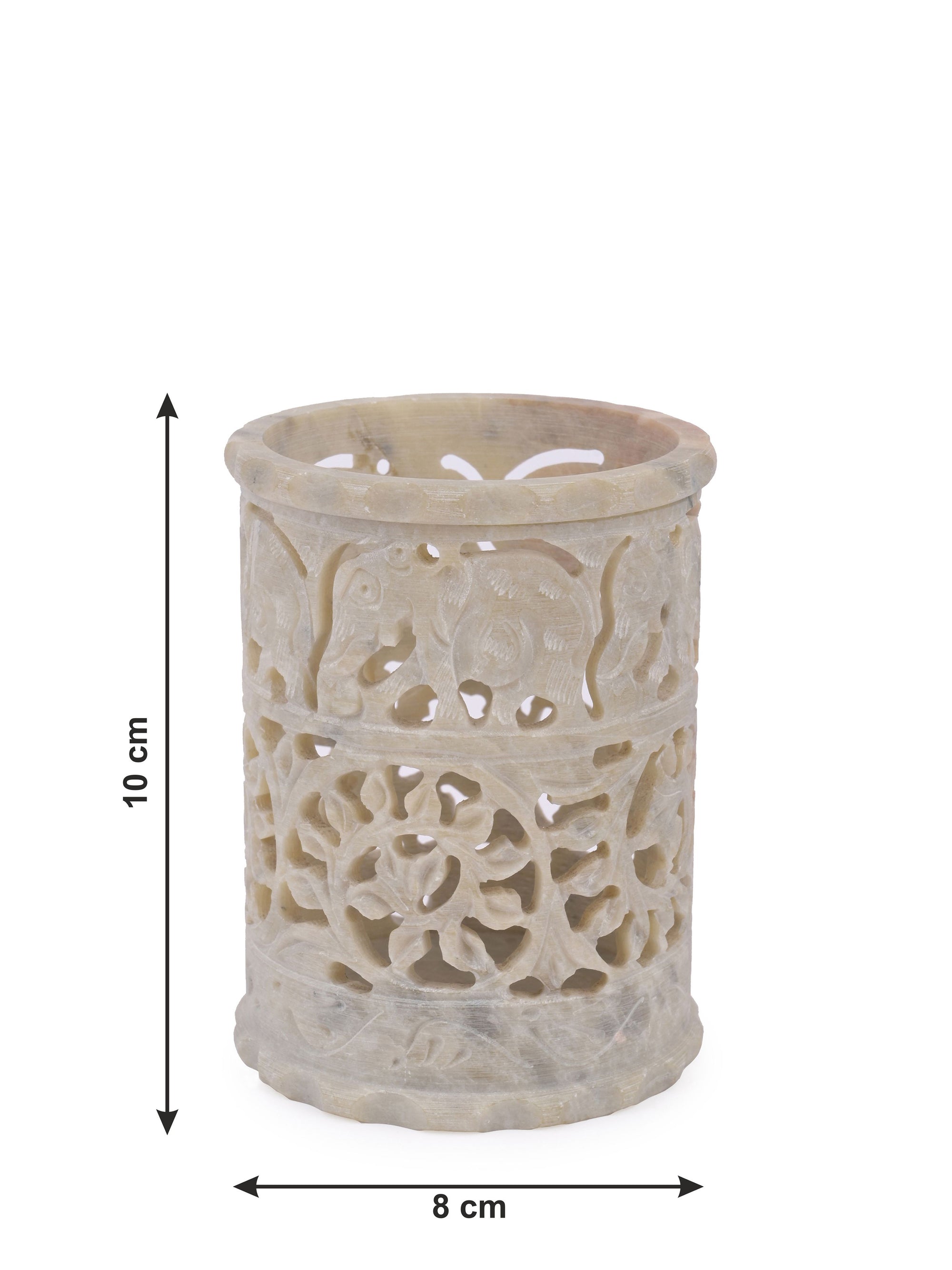 Elephant design stone crafted Pen / Pencil holder in Beige color - The Heritage Artifacts