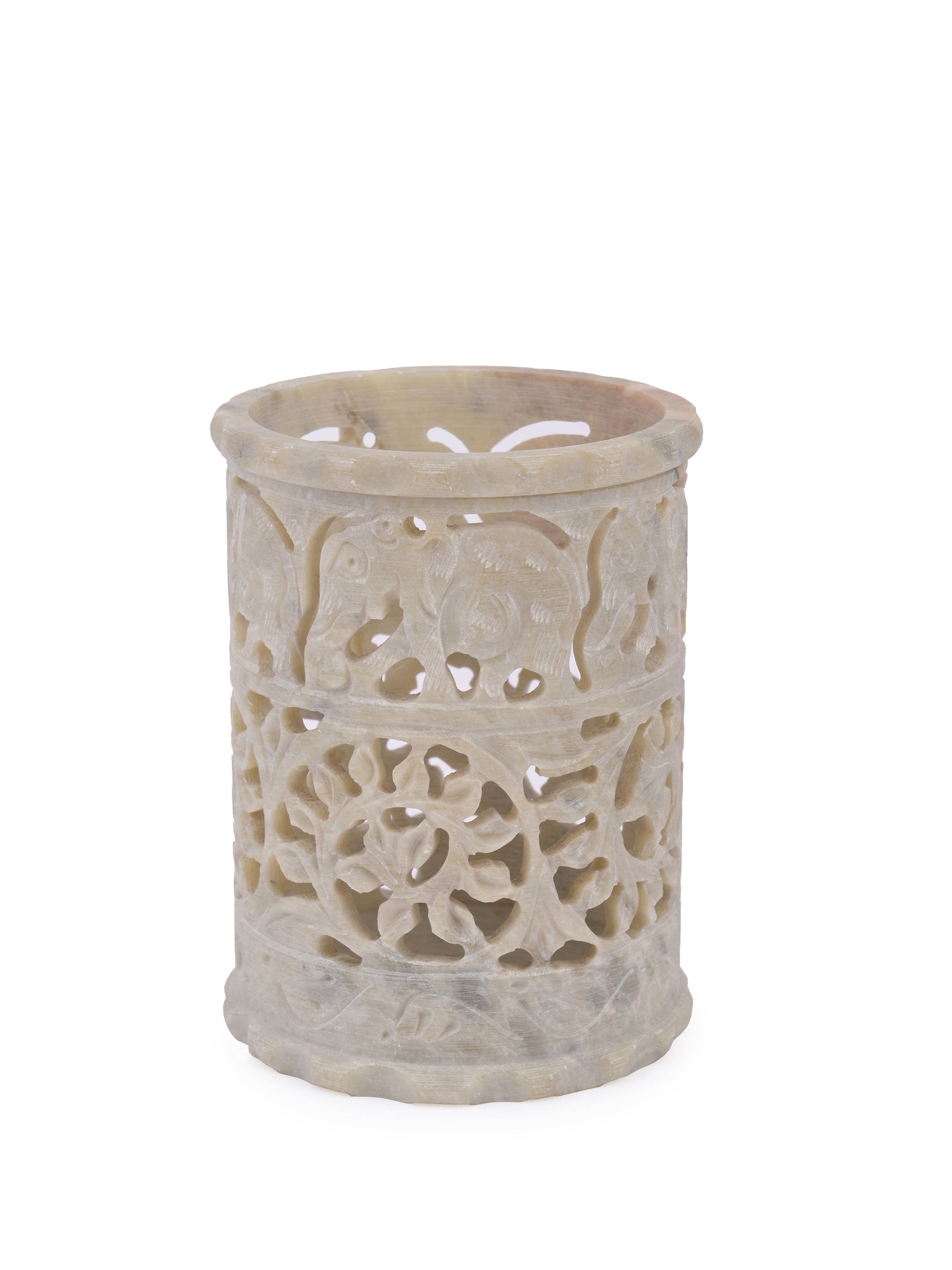 Elephant design stone crafted Pen / Pencil holder in Beige color - The Heritage Artifacts