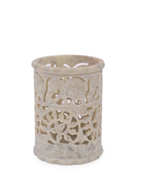 Elephant design stone crafted Pen / Pencil holder in Beige color - The Heritage Artifacts