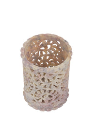 Soapstone hand carved flower design pen stand - Natural beige color - The Heritage Artifacts