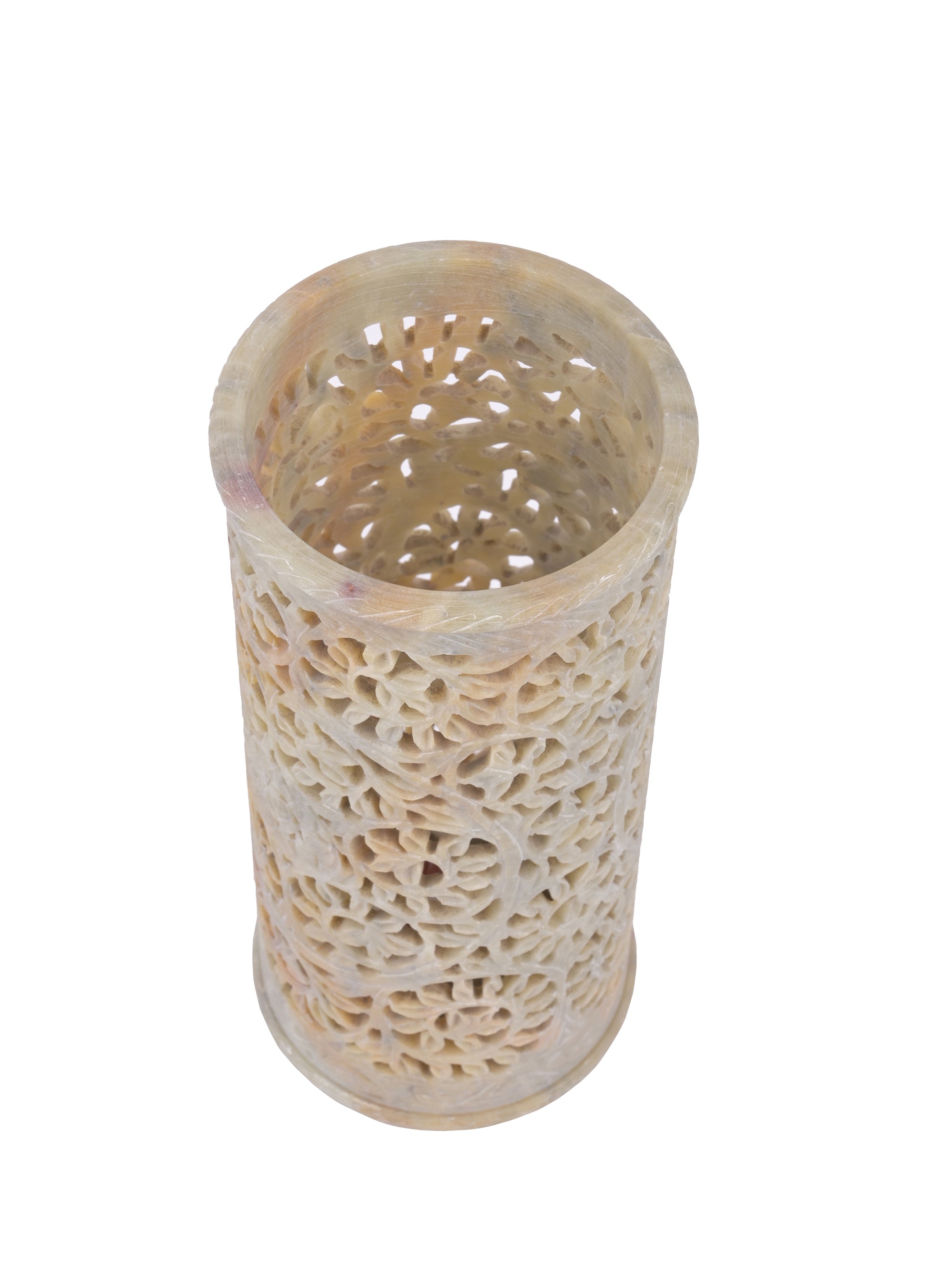 Stone crafted cylindrical table lamp with multi colored lights - The Heritage Artifacts