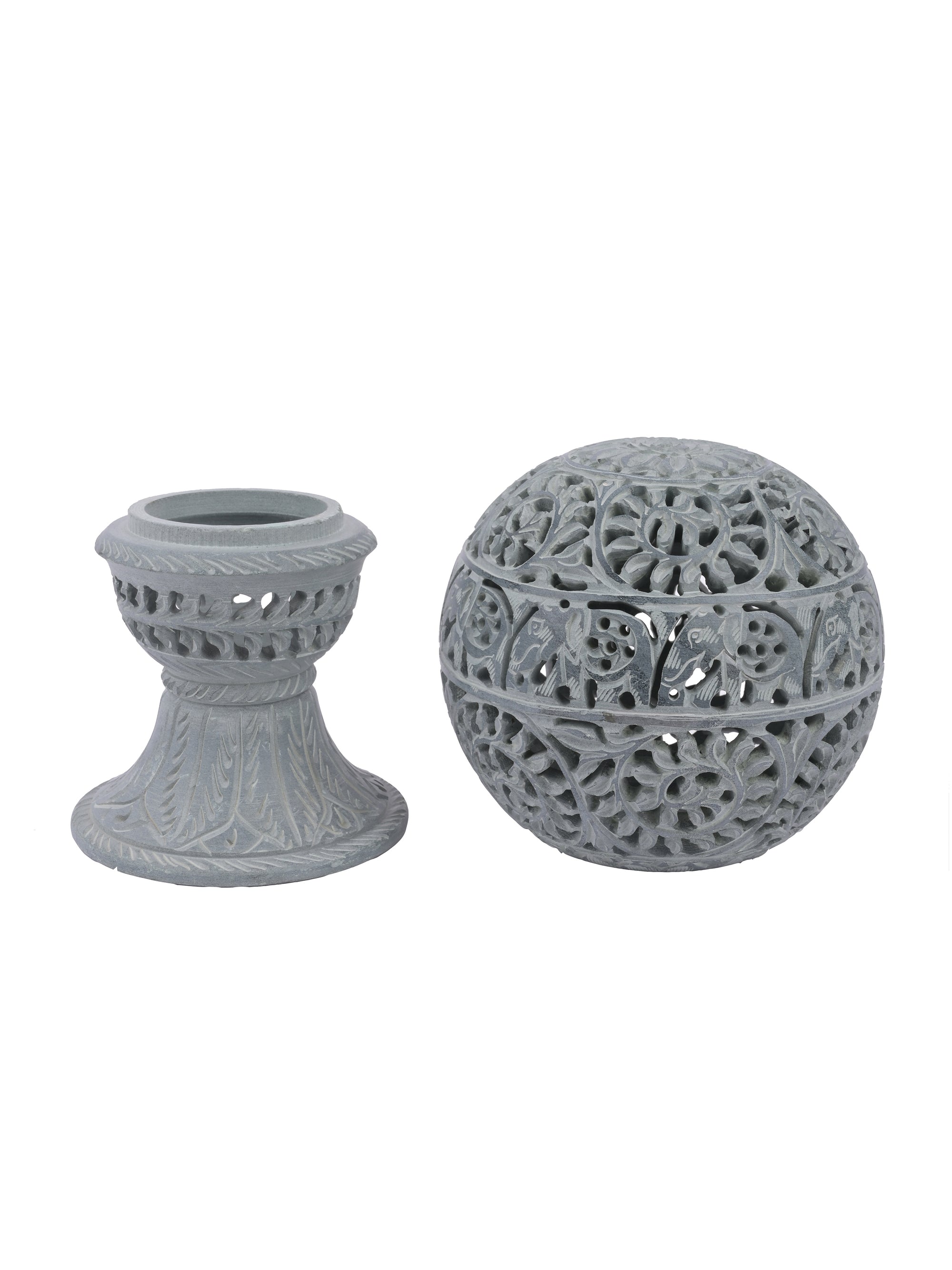 Stone crafted Round Table Lamp with color changing LED lights - The Heritage Artifacts