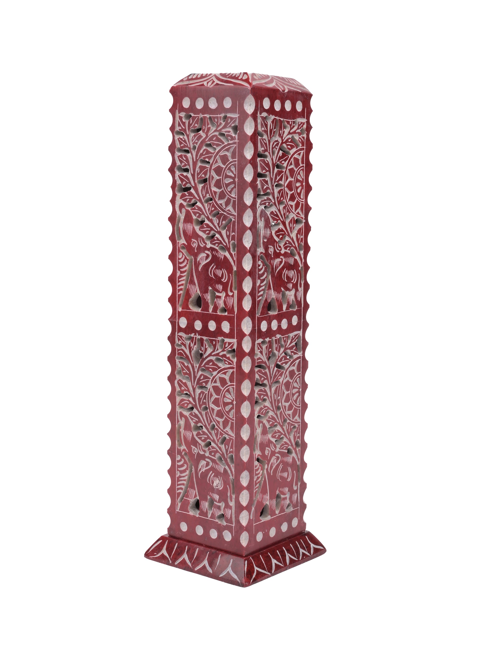 Soapstone carved colorful Agarbatti and Candle stand - 2 in 1 - 11 inches height - The Heritage Artifacts
