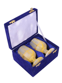 Bright yellow marble wine glass - set of 2 pcs in a gift box - The Heritage Artifacts