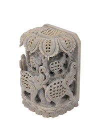 Stone carved decorative showpiece, multiple elephants under a tree - The Heritage Artifacts