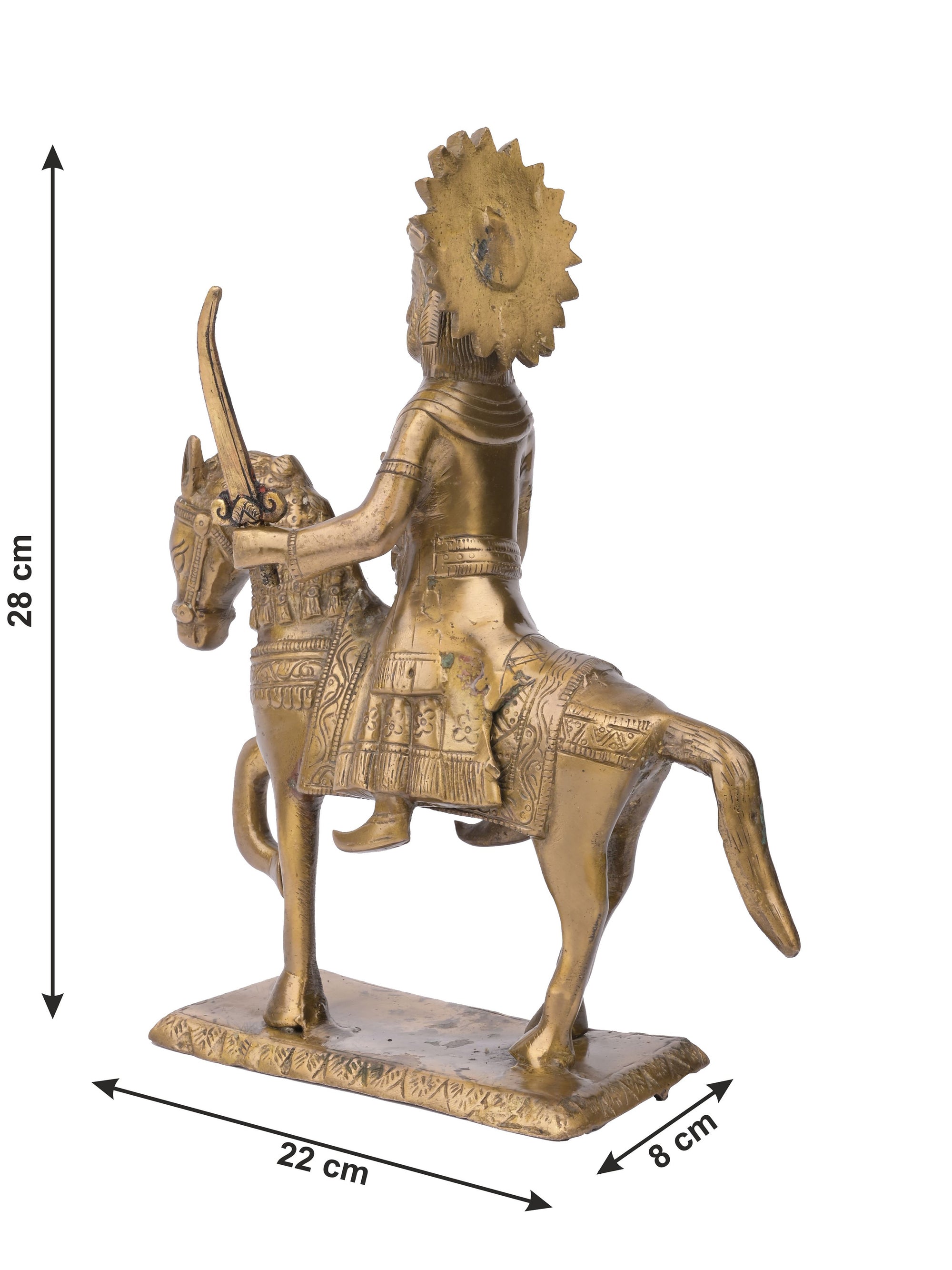 Antique Brass Statue of Maharaja Agrasen riding horse with a open sword in hand - The Heritage Artifacts