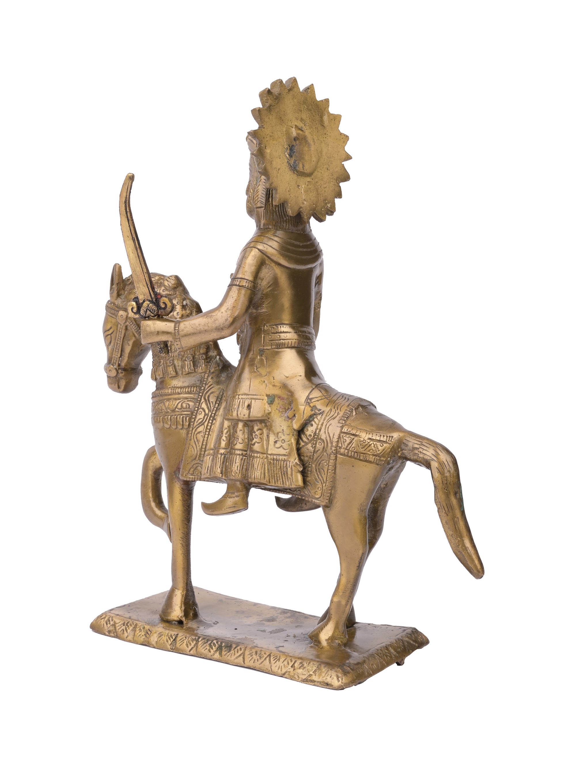 Antique Brass Statue of Maharaja Agrasen riding horse with a open sword in hand - The Heritage Artifacts