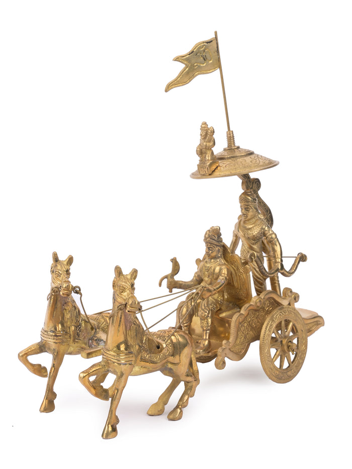 Antique Brass showpiece of Lord Krishna and Arjun on a Chariot, Arjun Rath - The Heritage Artifacts