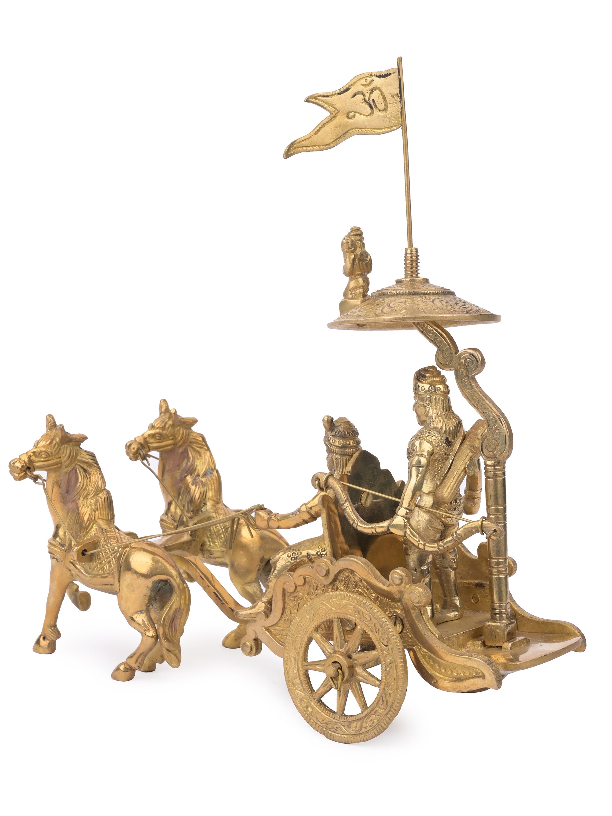 Antique Brass showpiece of Lord Krishna and Arjun on a Chariot, Arjun Rath - The Heritage Artifacts