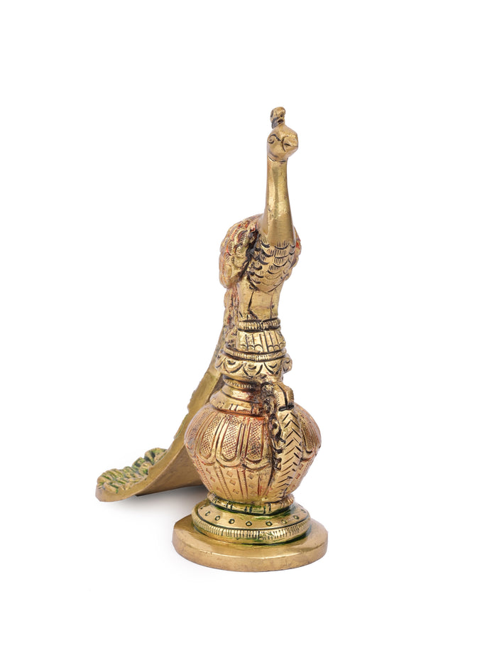 Antique Brass Peacock Decorative Showpiece - 6 inches in height - The Heritage Artifacts