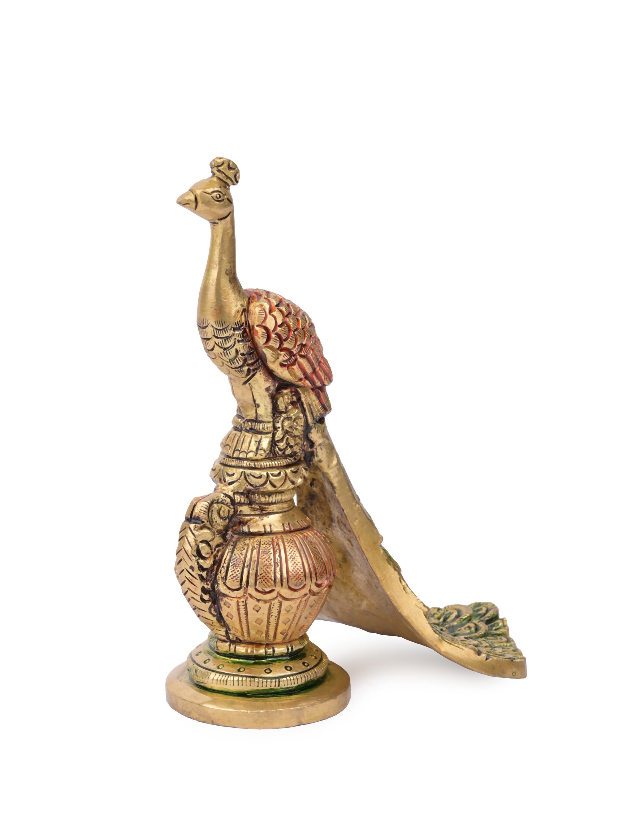 Antique Brass Peacock Decorative Showpiece - 6 inches in height - The Heritage Artifacts