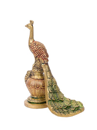 Antique Brass Peacock Decorative Showpiece - 6 inches in height - The Heritage Artifacts