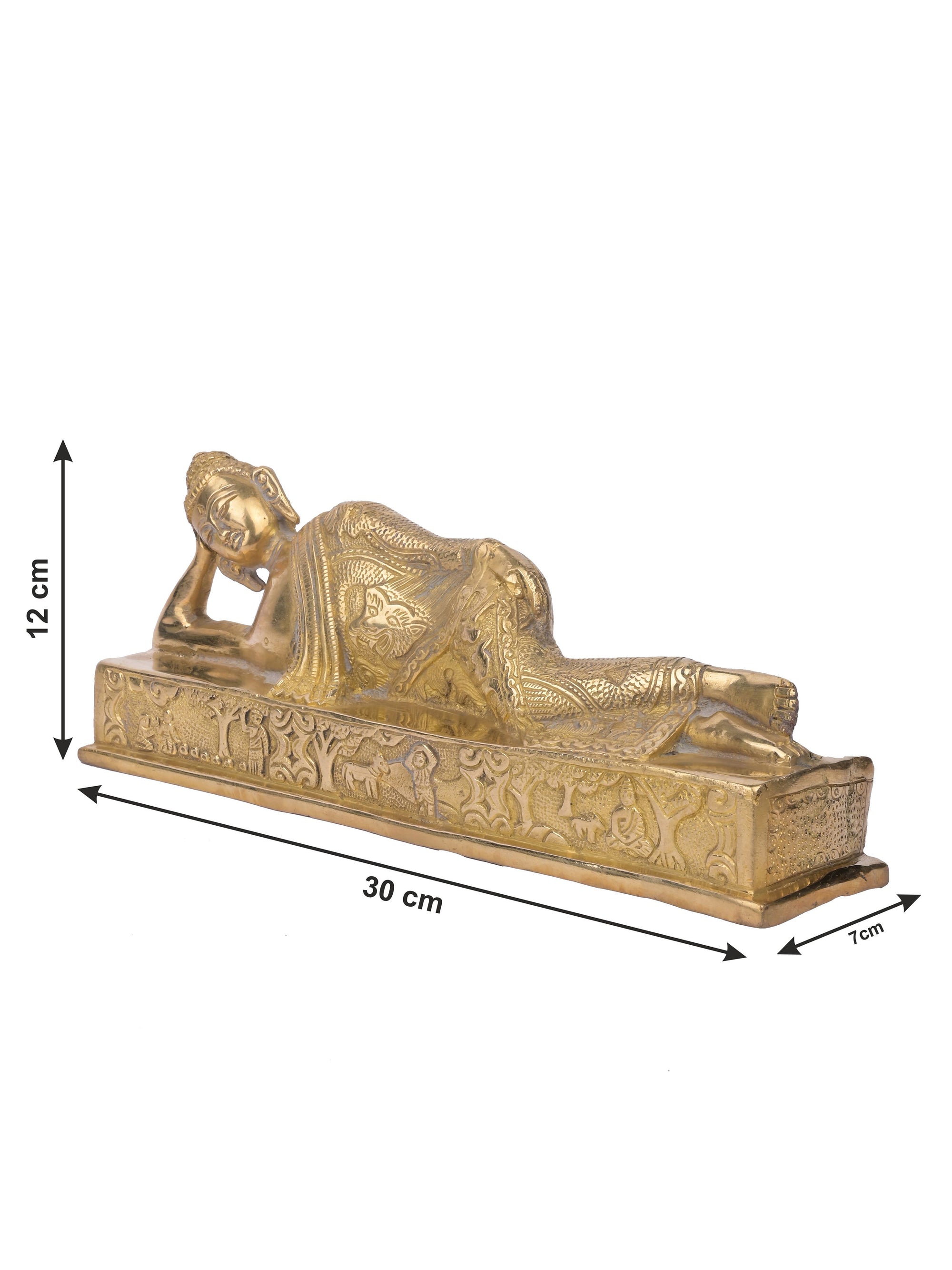 12 inches Sleeping Lord Buddha Idol made of Brass with antique finish - The Heritage Artifacts