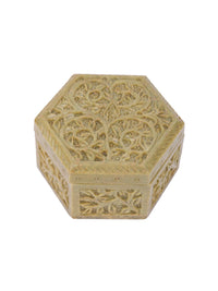 Hand carved Soapstone jewellery box, hexagonal shaped - The Heritage Artifacts