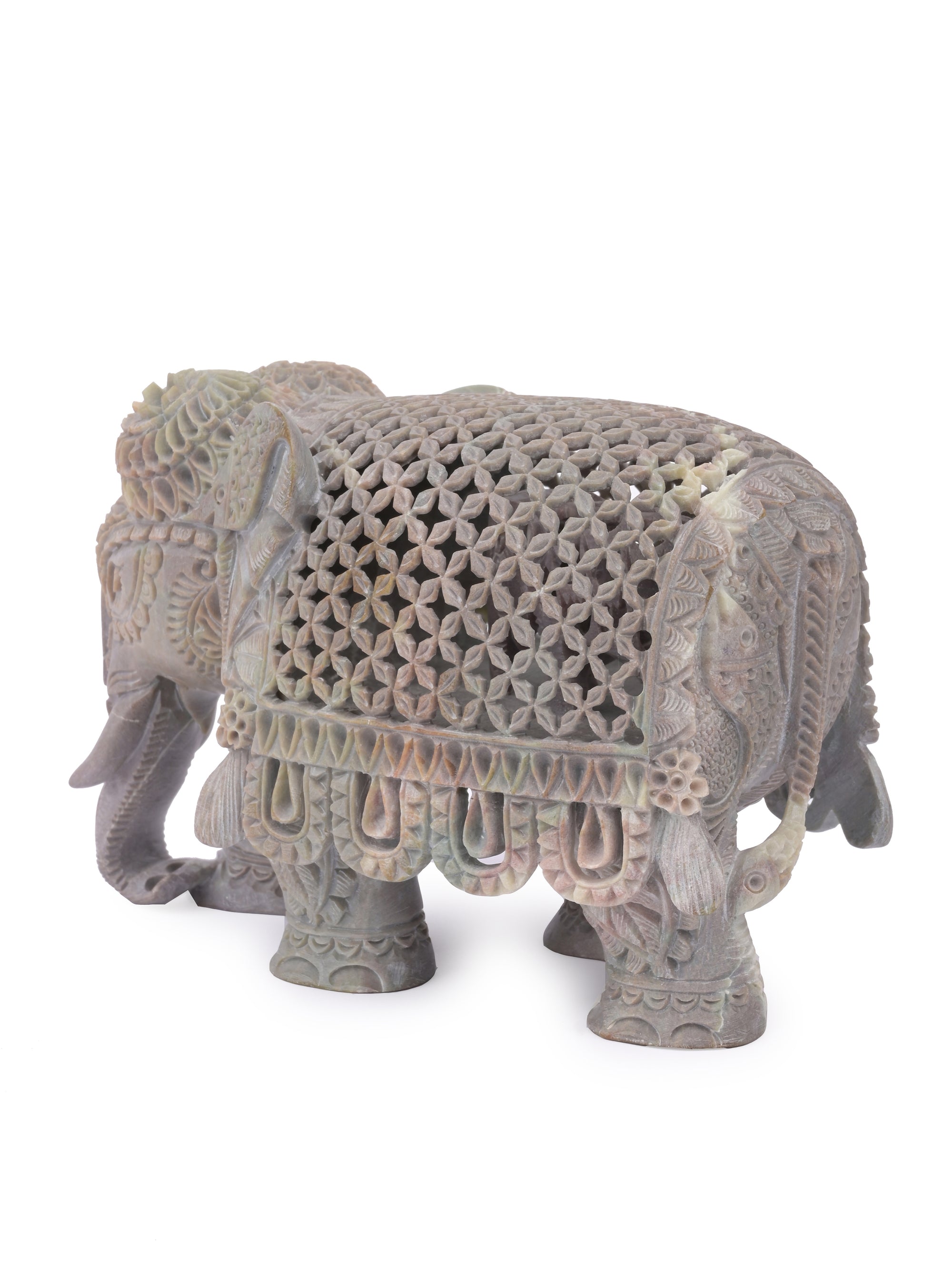Intricately stone carved elephant, decorative showpiece - The Heritage Artifacts