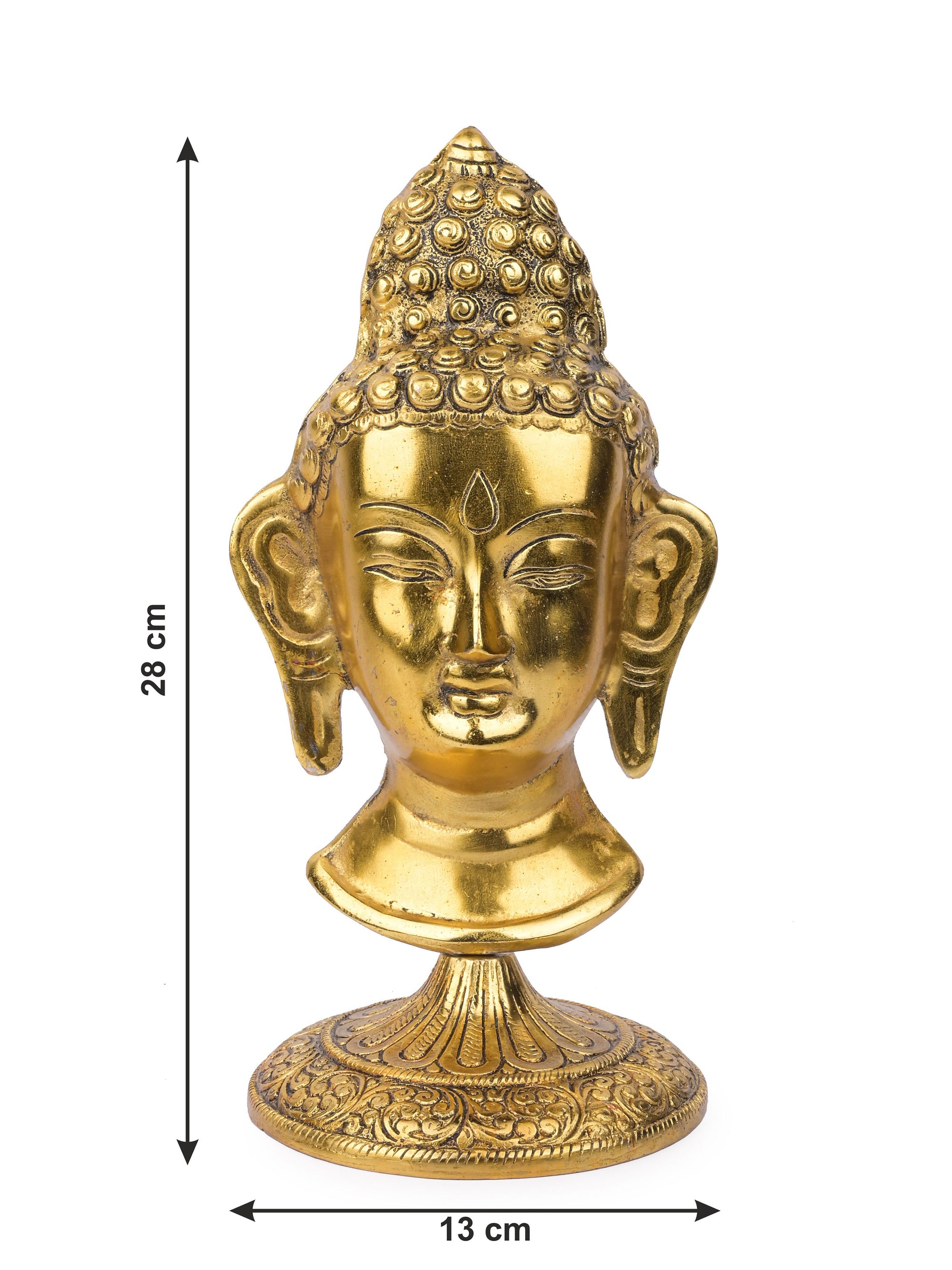 Antique gold finish metal Buddha Head on a stand - 11 inches height - The Heritage Artifacts