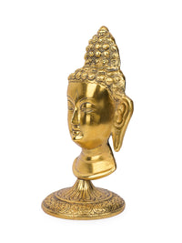 Antique gold finish metal Buddha Head on a stand - 11 inches height - The Heritage Artifacts