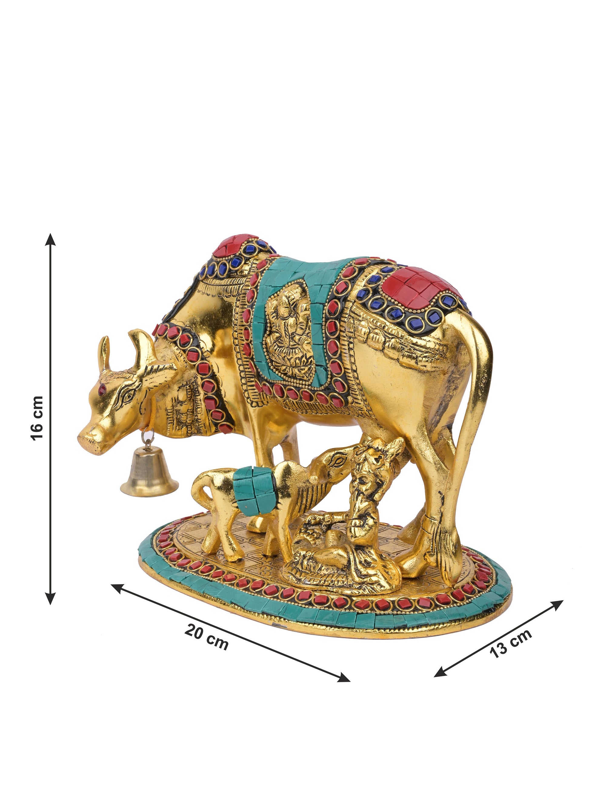 Solid aluminum crafted, gold finish,  Kamdhenu cow with calf staue - The Heritage Artifacts