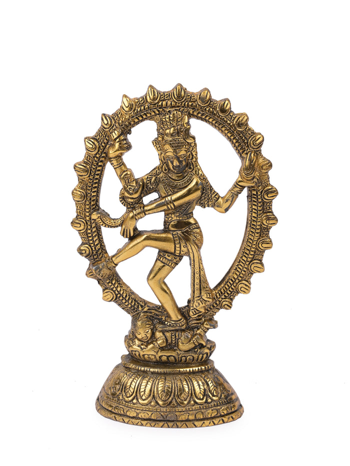 8 inches Nataraj Statue made of aluminium in antique gold finish - The Heritage Artifacts