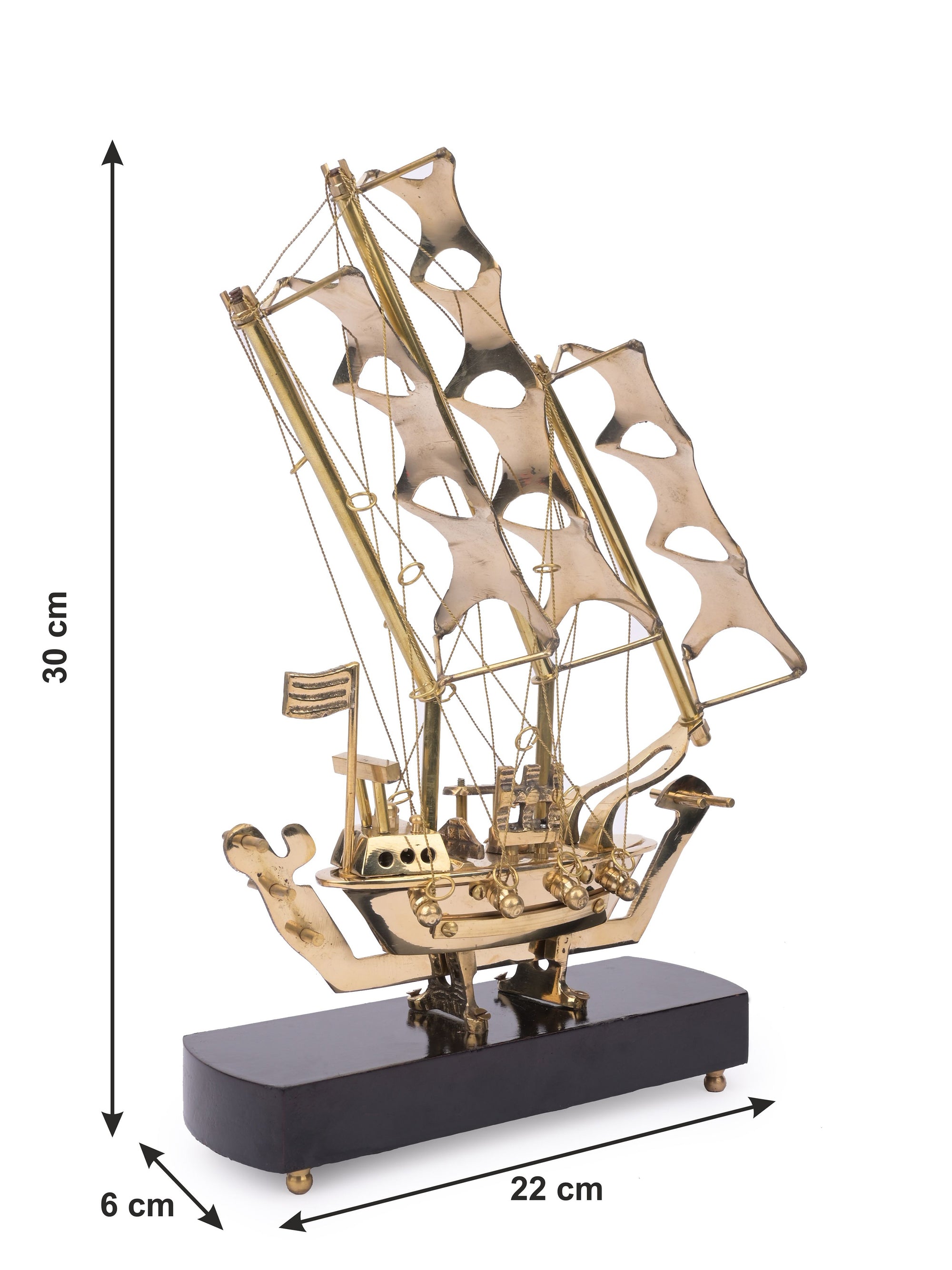 Brass Sailing Pirate Ship on a Wooden Base, Decorative showpiece - The Heritage Artifacts