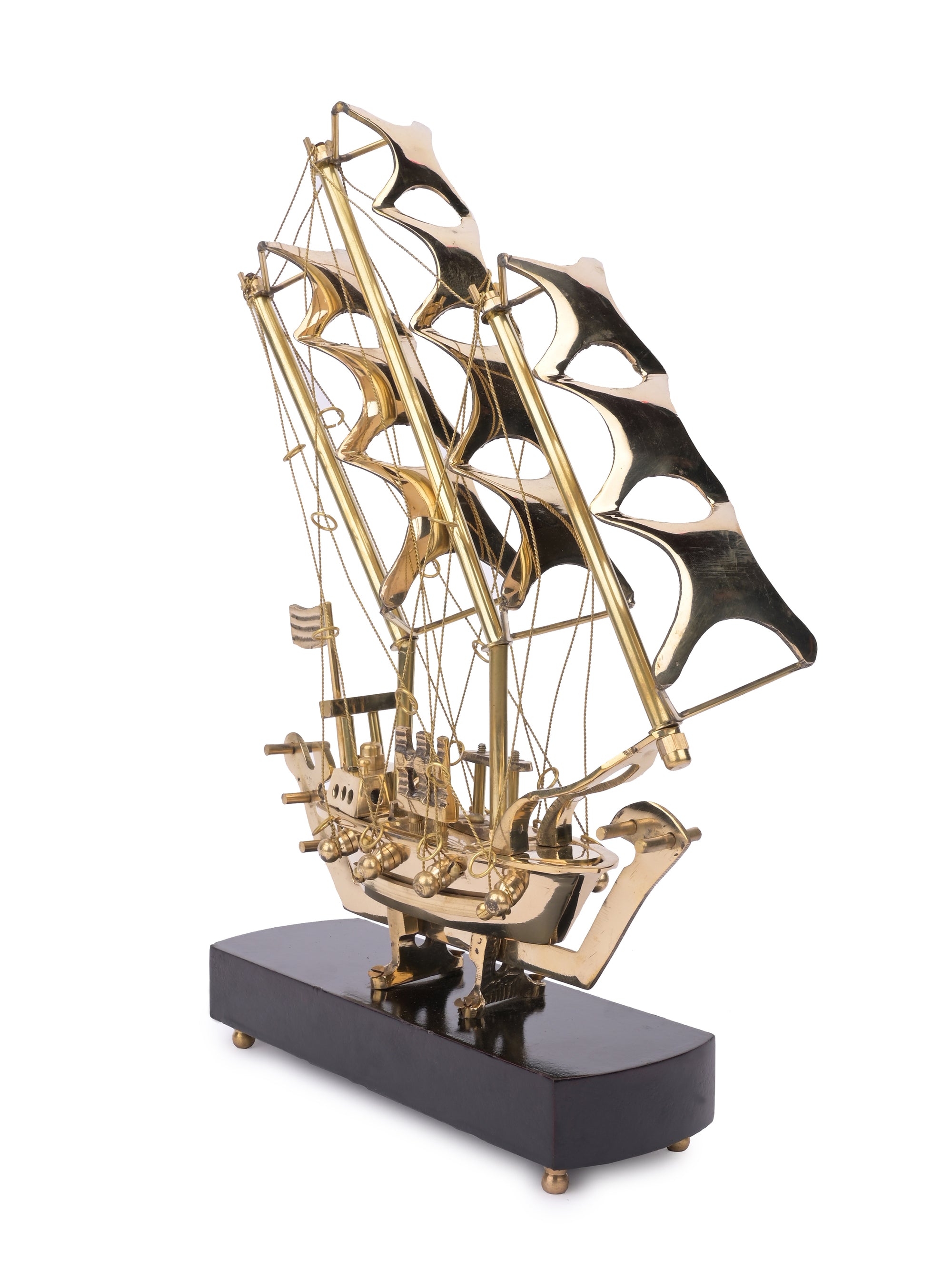 Brass Sailing Pirate Ship on a Wooden Base, Decorative showpiece - The Heritage Artifacts