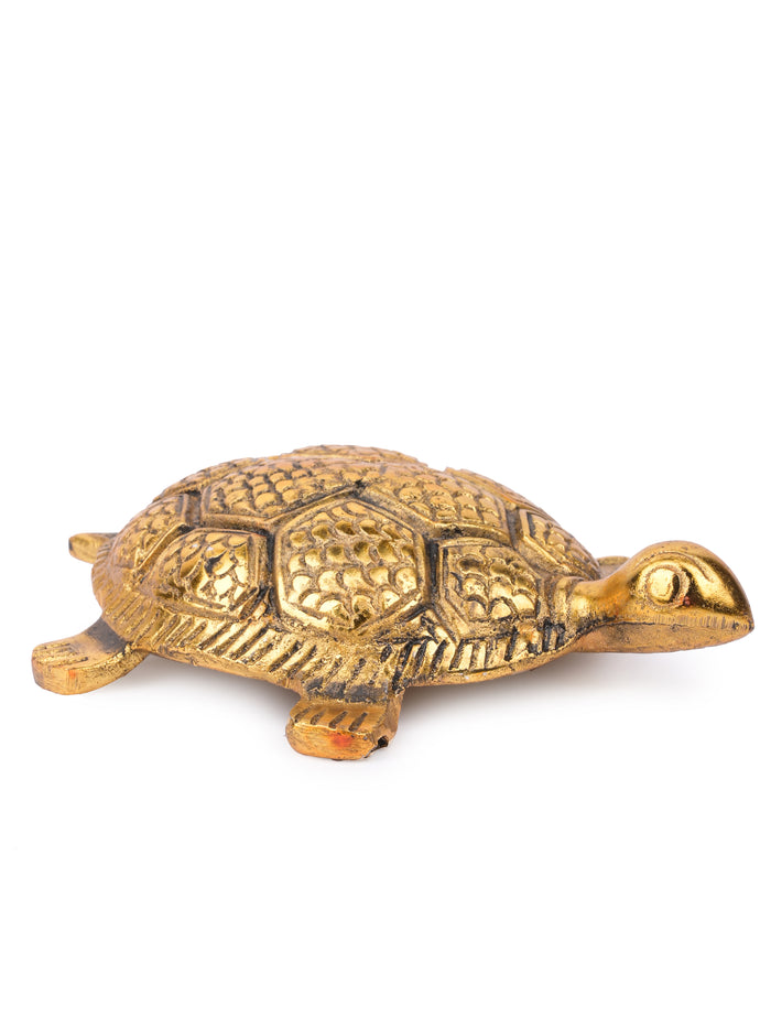 Aluminium crafted 5 inches Turtle with antique gold finish - The Heritage Artifacts