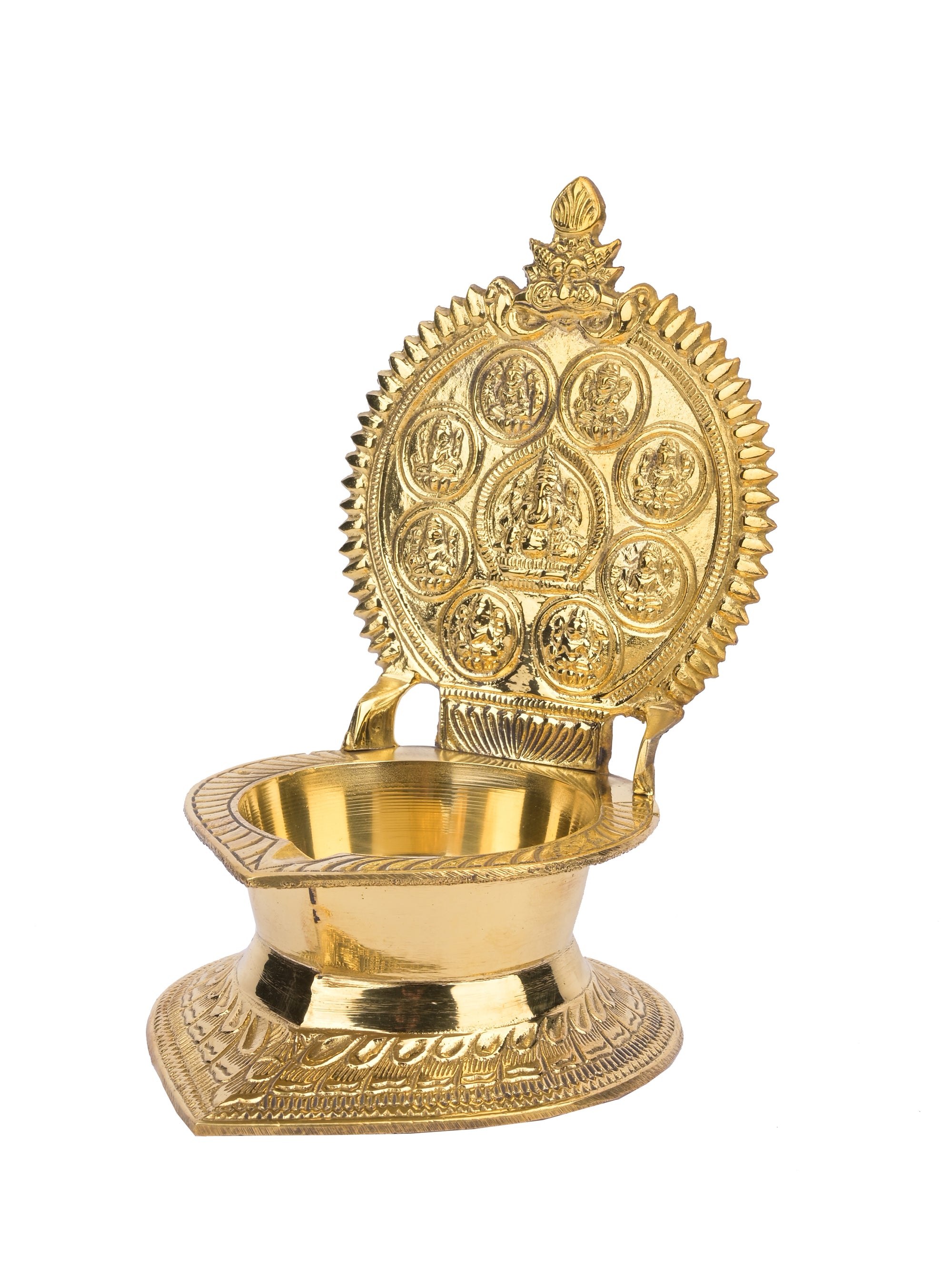 Brass Ashta lakshmi single petal Lamp / Diya - 7 inches height - The Heritage Artifacts