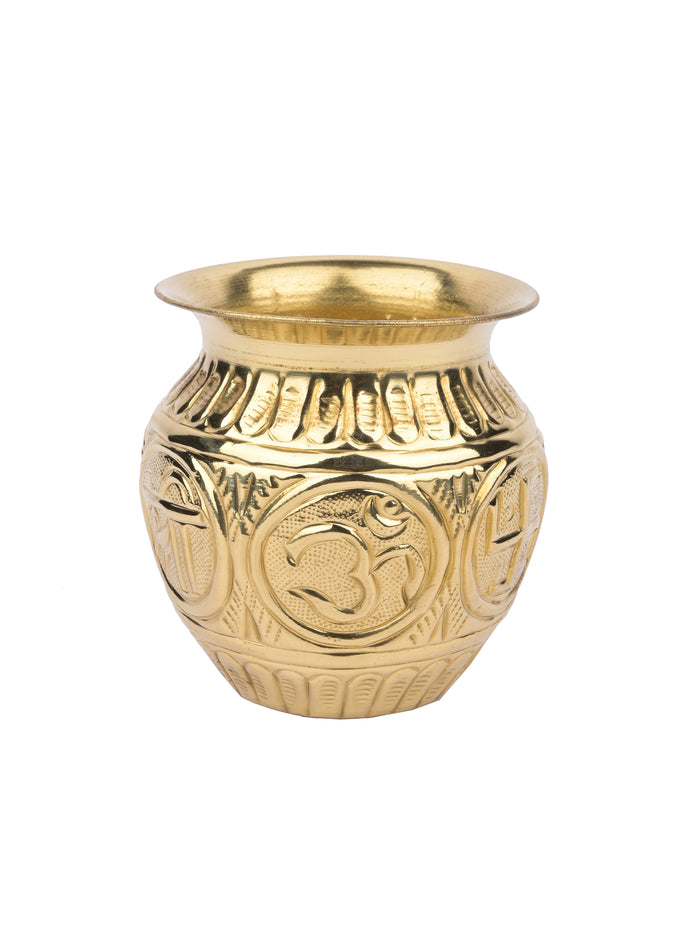 Small Puja Kalash / Lota made of Brass with Om and Swastik embossed - The Heritage Artifacts