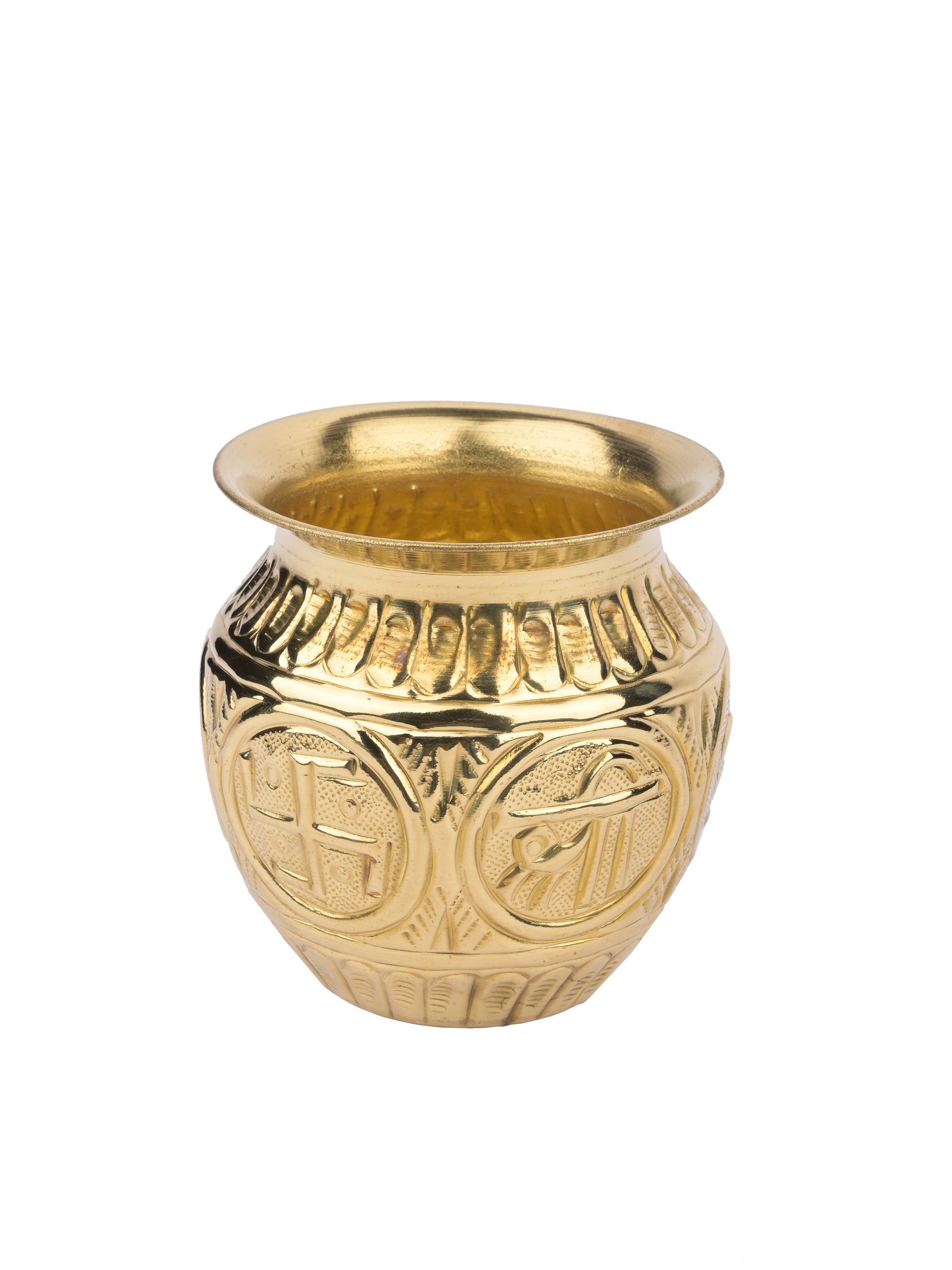 Small Puja Kalash / Lota made of Brass with Om and Swastik embossed - The Heritage Artifacts