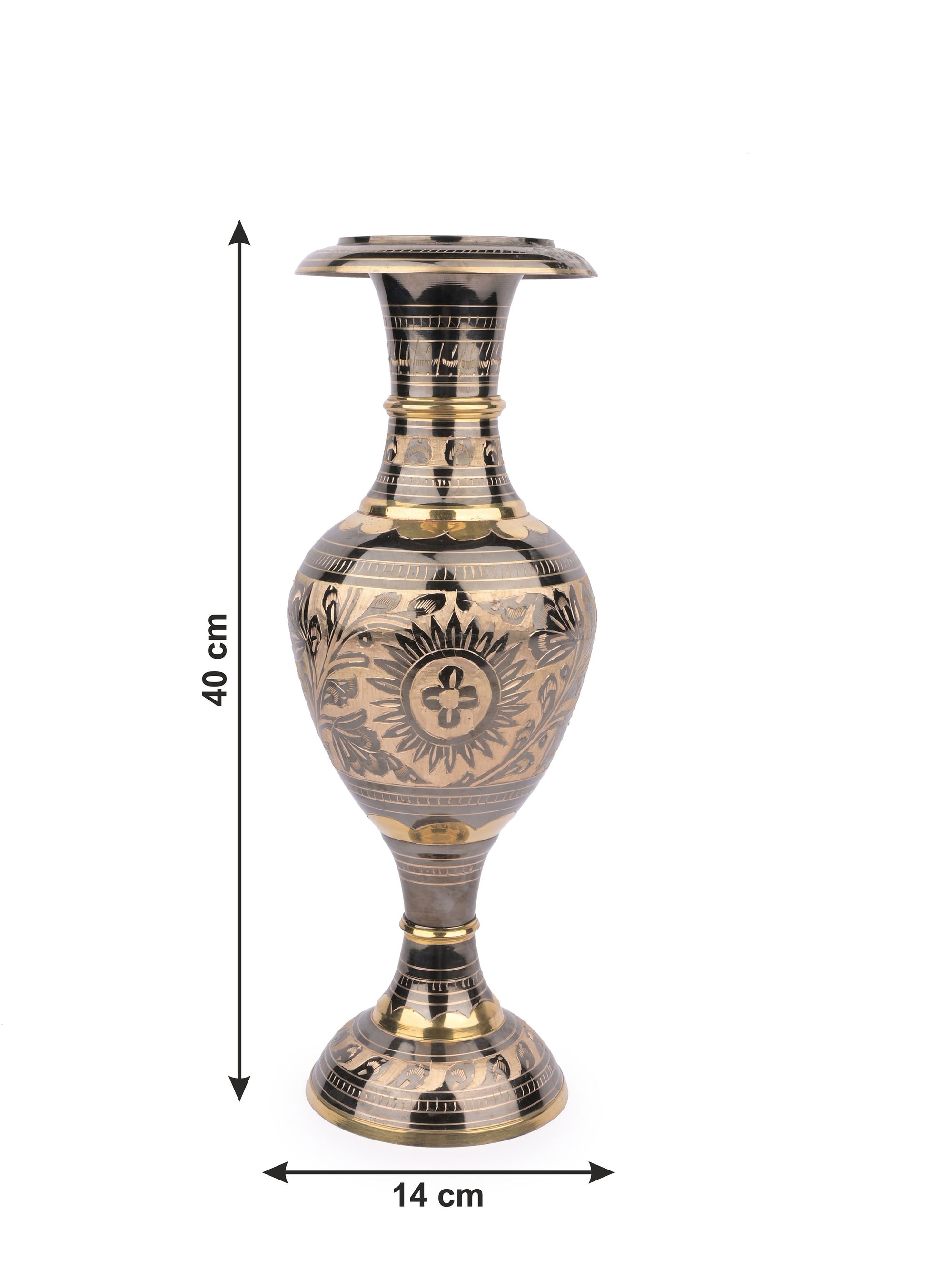 16 inches Tall, Brass Crafted Decorative Flower Vase - The Heritage Artifacts