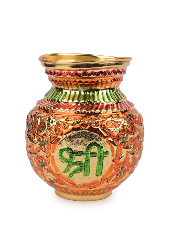 Colorful Kalash / Lota / Pitcher made of Brass for puja purpose - Shri Kalash - The Heritage Artifacts