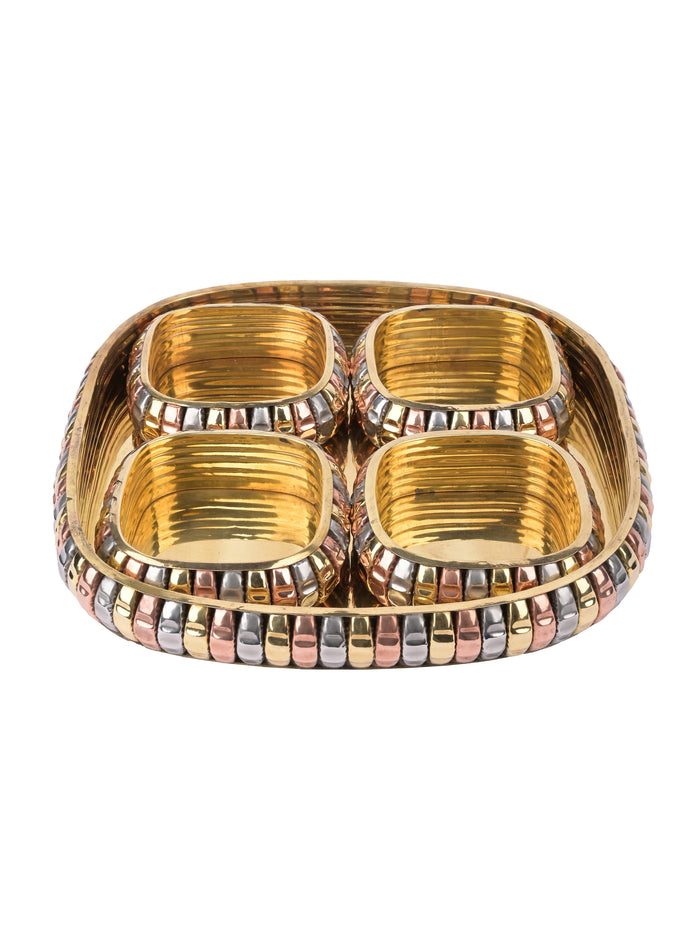 Square Tray with 4 square bowls for serving dry fruits, Brass crafted - The Heritage Artifacts