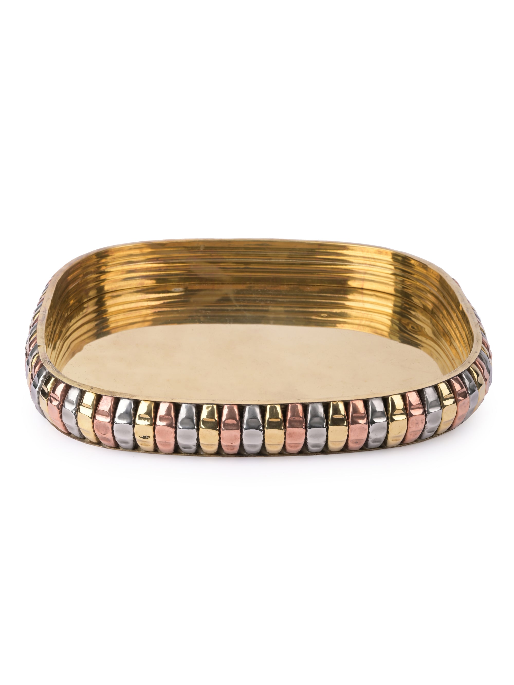 Square Tray with 4 square bowls for serving dry fruits, Brass crafted - The Heritage Artifacts