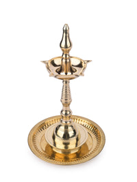 Traditional Brass Diya / Oil Lamp stand for Home and Temple - 12 inches in height - The Heritage Artifacts