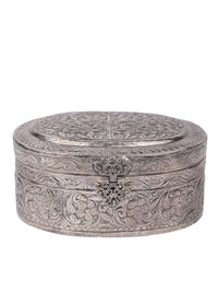 Brass crafted oval Jewellery box with oxidised silver finish - The Heritage Artifacts
