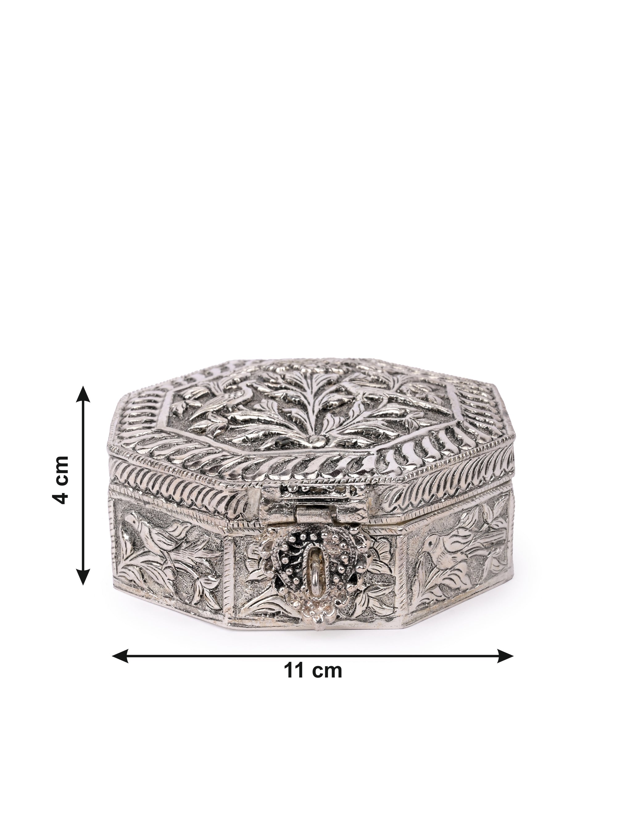 Hand crafted, Silver oxidised, Hexagonal Jewellery / Trinket box - The Heritage Artifacts
