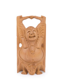 6 inches height Laughing Buddha decor piece made of Kadam wood - The Heritage Artifacts