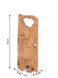 6 inches height Laughing Buddha decor piece made of Kadam wood - The Heritage Artifacts