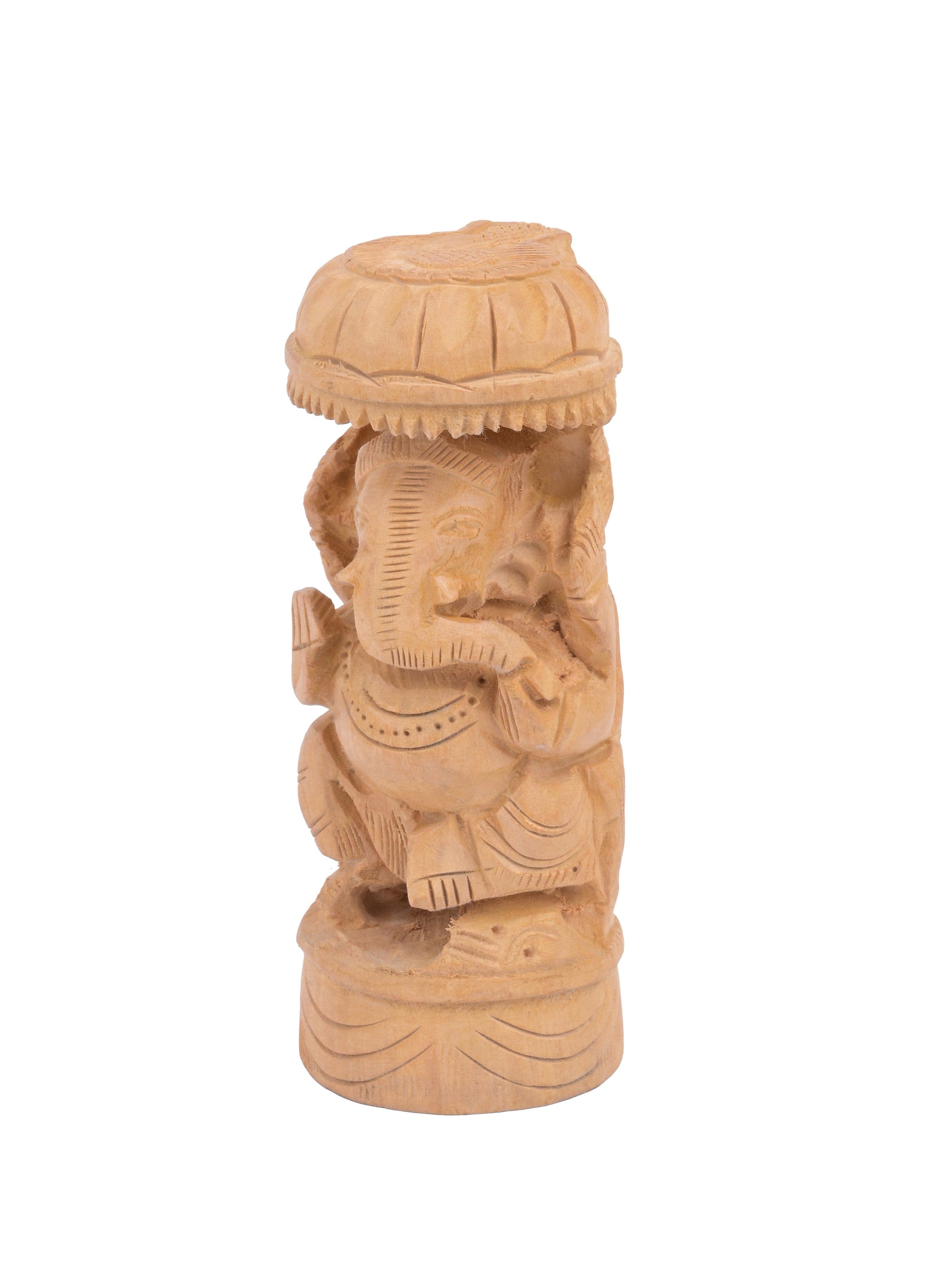Kadam wood carved round shaped Lord Ganesh with Chatri / Umbrella - 5 inches in height - The Heritage Artifacts