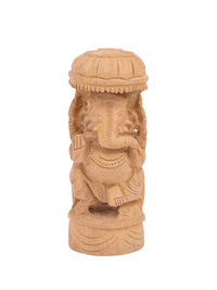 Kadam wood carved round shaped Lord Ganesh with Chatri / Umbrella - 5 inches in height - The Heritage Artifacts