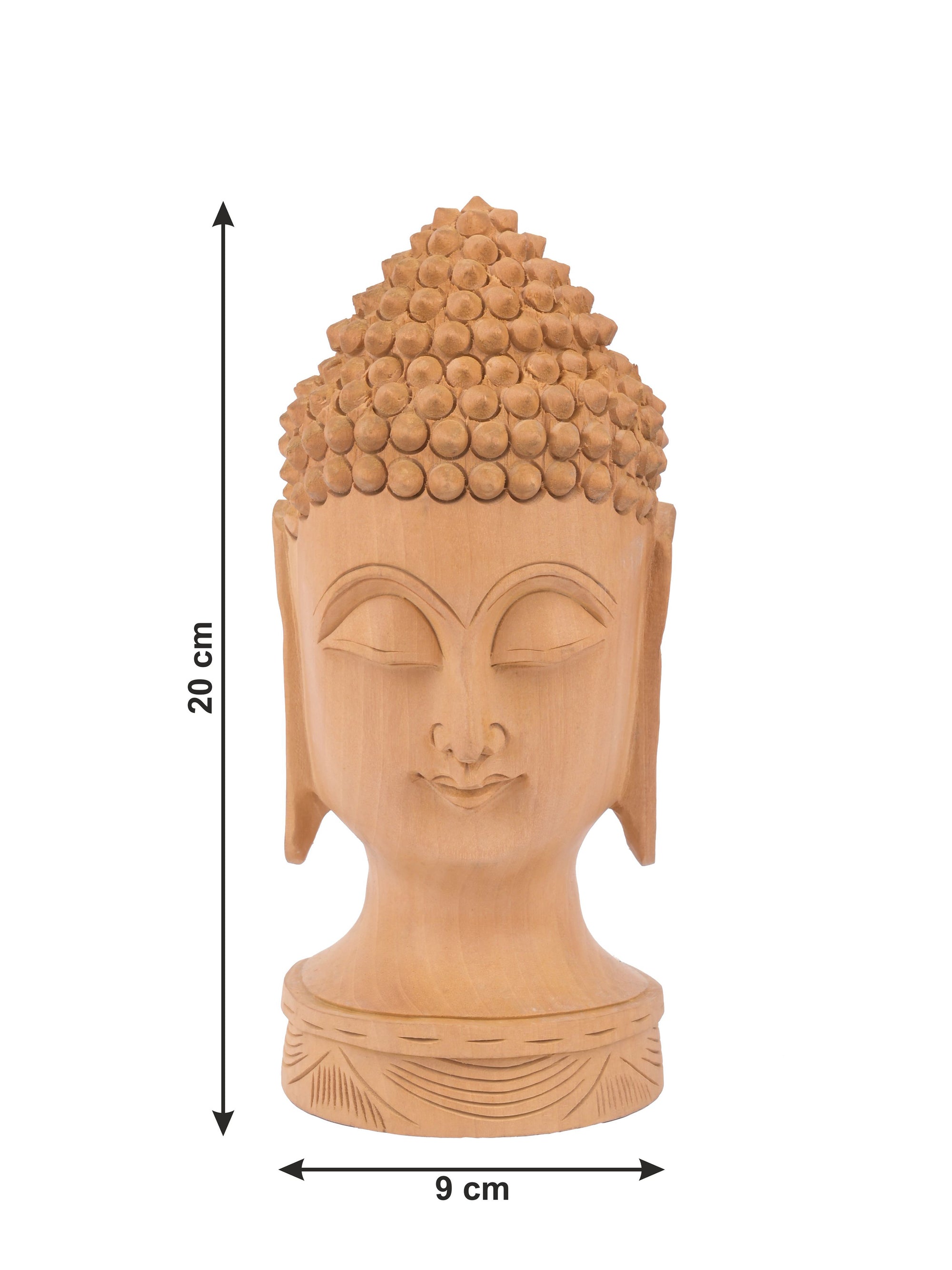 Kadam wood hand carved Lord Buddha head - 8 inches in height - The Heritage Artifacts